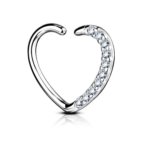 Piercing cartilage daith coeur pavé en Or blanc 14 Carats