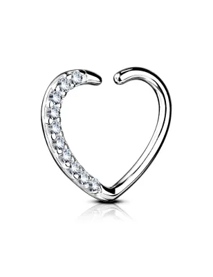 Piercing cartilage daith coeur pavé en Or blanc 14 Carats