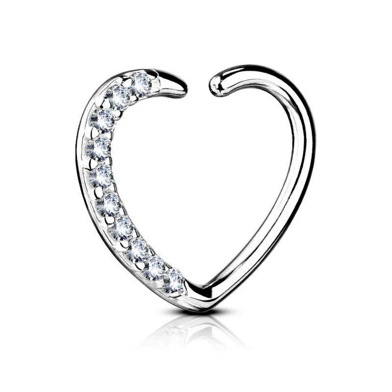 Piercing oreille cartilage daith coeur pavé en Or blanc 14 Carats