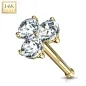 Piercing nez Or jaune 14 carats trois gemmes blancs