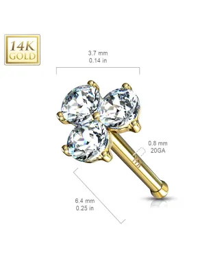 Piercing nez Or jaune 14 carats trois gemmes blancs