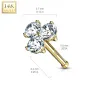 Piercing nez Or jaune 14 carats trois gemmes blancs