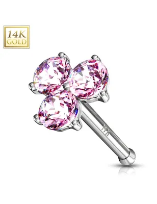 Piercing nez Or blanc 14 carats trois gemmes roses