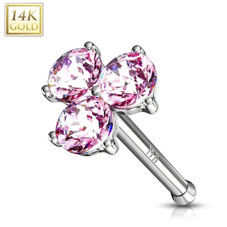 Piercing nez Or blanc 14 carats trois gemmes roses