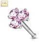 Piercing nez Or blanc 14 carats trois gemmes roses