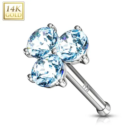 Piercing nez Or blanc 14 carats trois gemmes turquoises