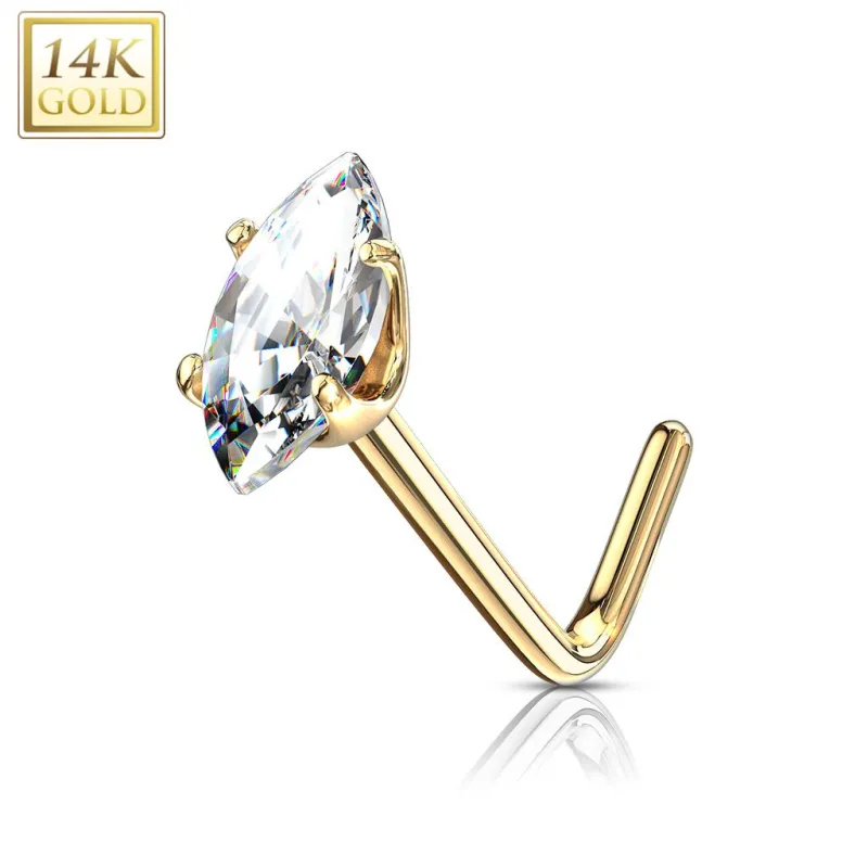 Piercing nez Or jaune 14 carats pierre marquise blanche