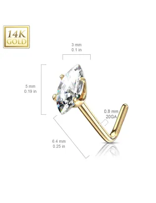 Piercing nez Or jaune 14 carats pierre marquise blanche