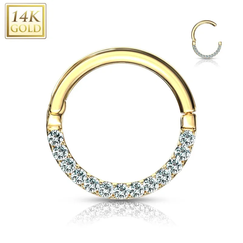 Piercing oreille anneau en or jaune 14 carats pavé de gemmes