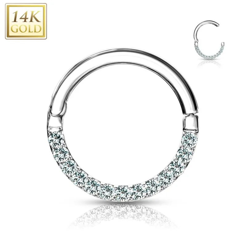 Piercing oreille anneau en or blanc 14 carats pavé de gemmes