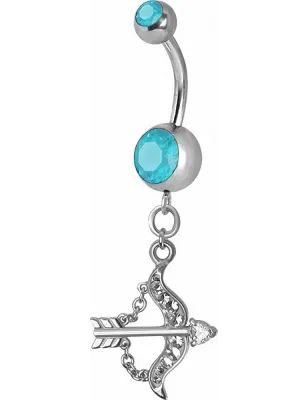 Piercing nombril Crystal Swarovski arc et flèche turquoise