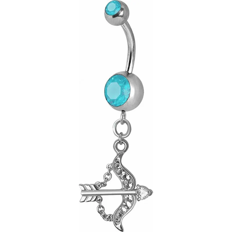 Piercing nombril Crystal Swarovski arc et flèche turquoise