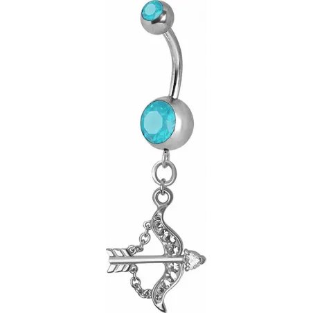 Piercing nombril Crystal Swarovski arc et flèche turquoise