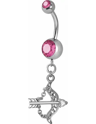 Piercing nombril Crystal Swarovski arc et flèche rose