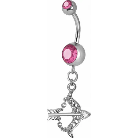 Piercing nombril Crystal Swarovski arc et flèche rose