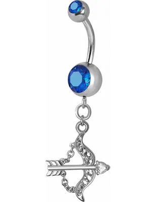 Piercing nombril Crystal Swarovski arc et flèche bleu