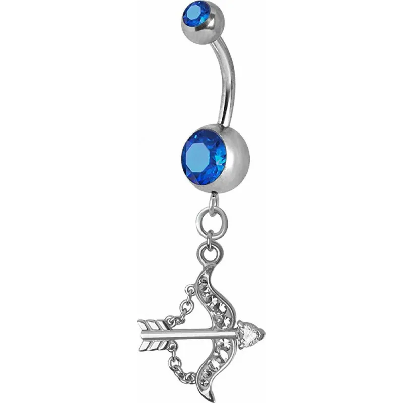 Piercing nombril Crystal Swarovski arc et flèche bleu