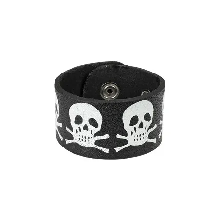 Bracelet en Cuir noir Têtes de mort