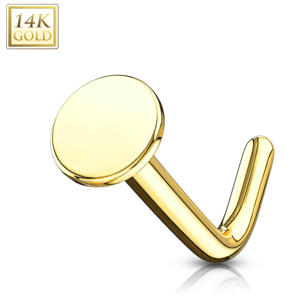 Piercing Nez Or Jaune 14 Carats Tige L Disque Plat