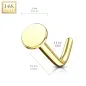 Piercing nez Or jaune 14 carats tige L disque plat