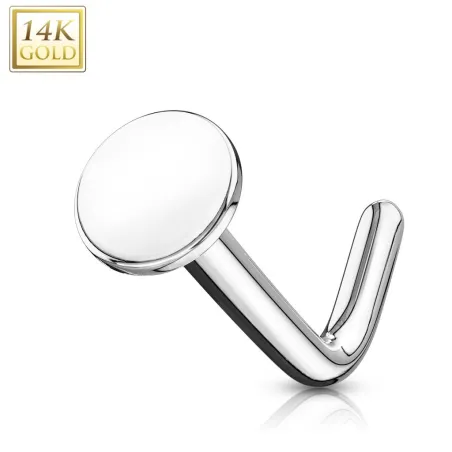 Piercing nez Or blanc 14 carats tige L disque plat