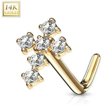 Piercing nez Or jaune 14 carats tige L coix pavée