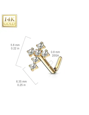 Piercing nez Or jaune 14 carats tige L coix pavée