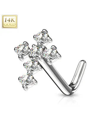 Piercing nez Or blanc 14 carats tige L coix pavée