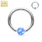 Piercing anneau captif en or blanc 14 carats pour nez oreille opale bleue