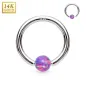 Piercing anneau captif en or blanc 14 carats pour nez oreille opale violette