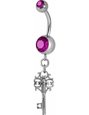 Piercing nombril Crystal Swarovski clef vintage fuchsia