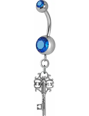 Piercing nombril Crystal Swarovski clef vintage bleu