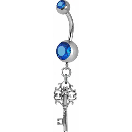 Piercing nombril Crystal Swarovski clef vintage bleu