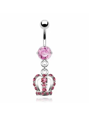 Piercing nombril couronne gemmes roses