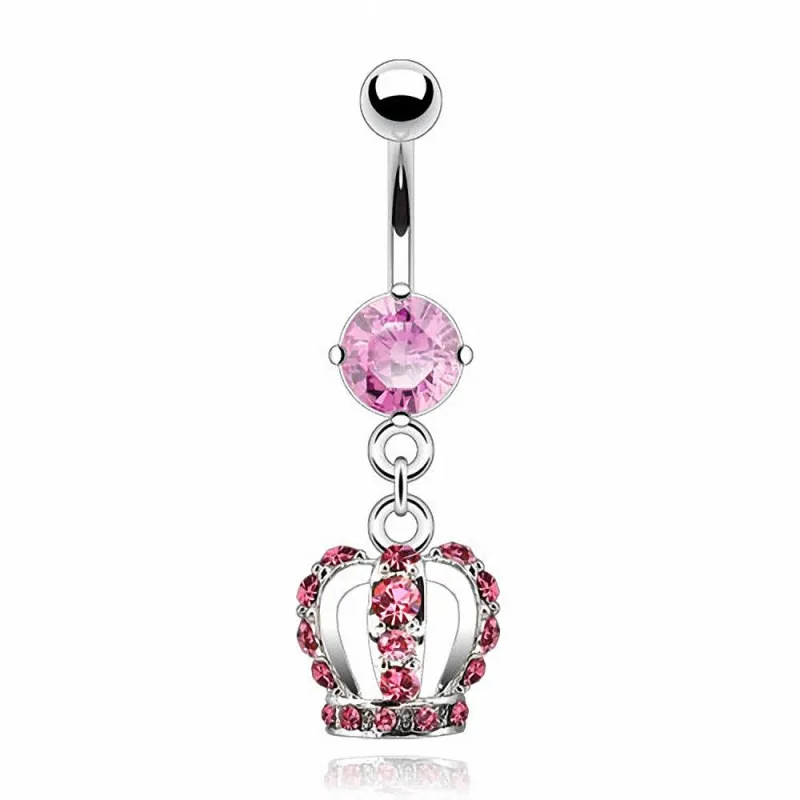 Piercing nombril couronne gemmes roses