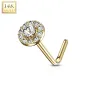 Piercing nez Or jaune 14 carats tige L rond gemme blanc