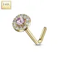 Piercing nez Or jaune 14 carats tige L rond gemme rose