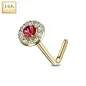 Piercing nez Or jaune 14 carats tige L rond gemme rouge