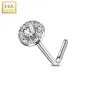 Piercing nez Or blanc 14 carats tige L rond gemme blanc