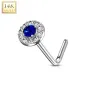 Piercing nez Or blanc 14 carats tige L rond gemme bleu