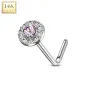 Piercing nez Or blanc 14 carats tige L rond gemme rose