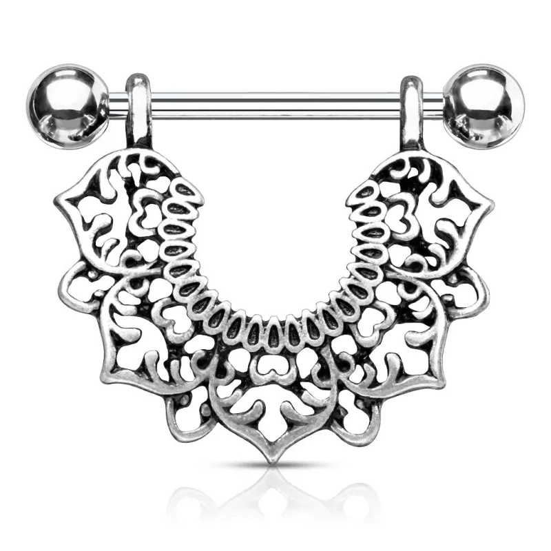 Piercing téton pendentif fleurs filigrane