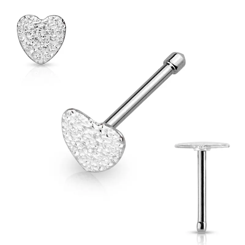 Piercing nez tige droite coeur sablé argenté