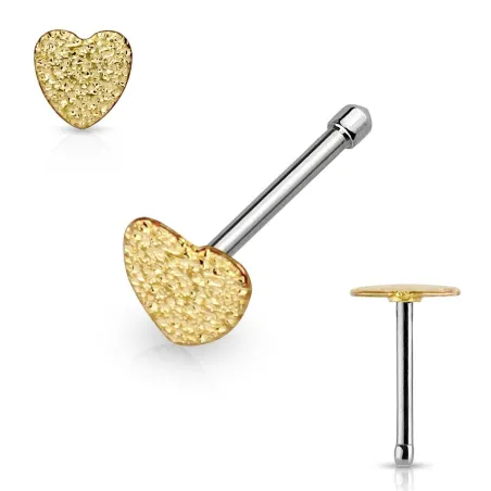 Piercing nez tige droite coeur sablé doré