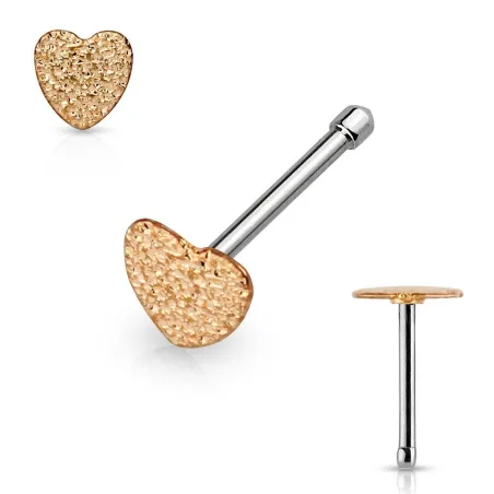 Piercing nez tige droite coeur sablé rosé