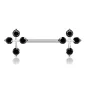 Piercing téton barbell croix gemmes noirs