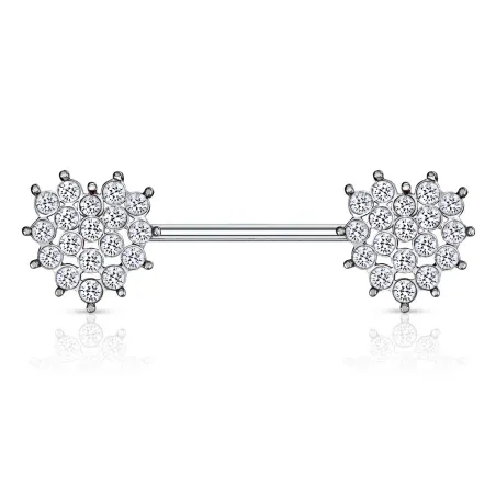 Piercing téton barbell coeurs cristaux blancs