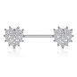 Piercing téton barbell coeurs cristaux blancs