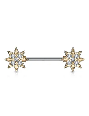 Piercing téton barbell plaqué or rose étoiles