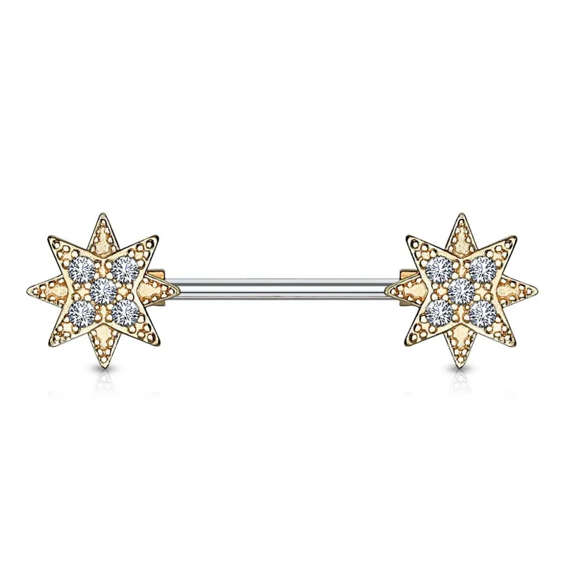 Piercing téton barbell plaqué or rose étoiles